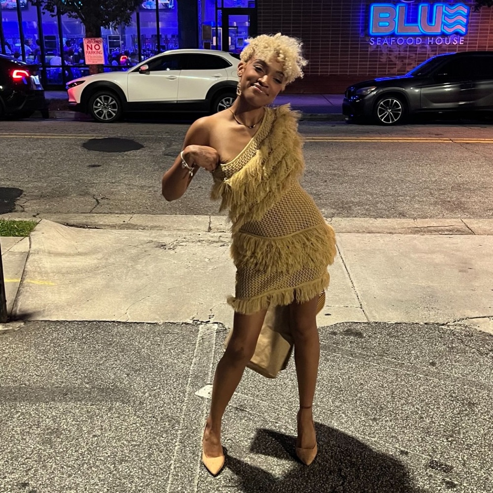 Knitted fringe mini dress